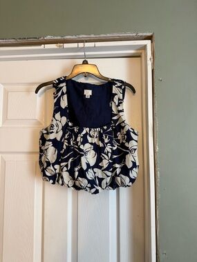 a new day Navy Floral Bubble Hem Tank Top